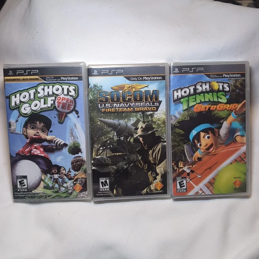 3x NIB PSP: Hot Shots Golf, Tennis, SOCOM U.S. Navy SEALs Fireteam Bravo SEALED